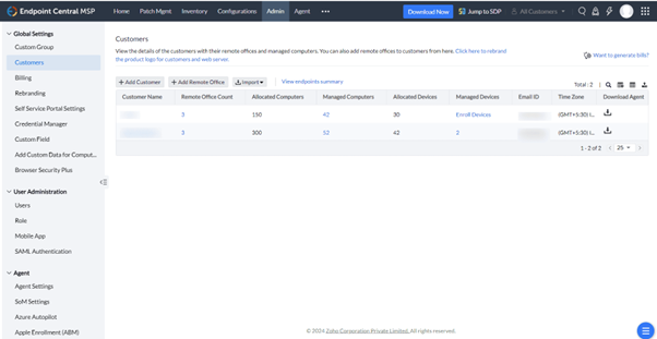 screenshot of ManageEngine Endpoint Central MSP